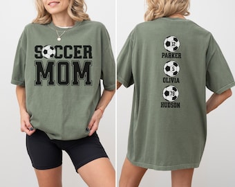 Camiseta personalizada para mamá de fútbol, colores cómodos, camiseta personalizada para mamá de fútbol con nombres y números de jugadores en la espalda, camiseta para el día del partido de fútbol, regalo para mamá