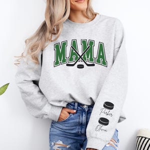 Mom Hockey Sweatshirt Personalized Hockey Sweater Name on Sleeve Hockey Mama Sweatshirt Custom Hockey Gift Mom Game Day Hockey Sweatshirt