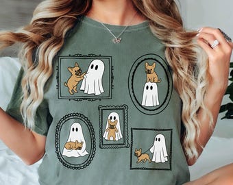 French Bulldog Ghost Halloween Shirt Comfort Colors Dog Lover Fall Tee Cute Frenchie Dog Mom TShirt Spooky Season Gift for Pet Owners