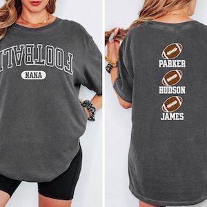Custom Football Nana Shirt Comfort Colors Personalized Football Grandma Tee Game Day Top with Players Names and Trendy Upside Down Text