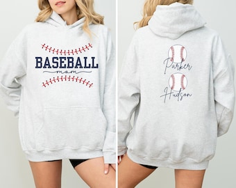 Baseball Mom Hoodie Baseball Mom Sweatshirt Baseball Mama Hoodie Name on Sleeve Custom Baseball Mom Gifts Baseball Mom Sweater Personalized