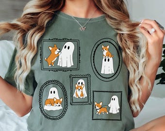 Corgi Ghost Halloween Shirt Comfort Colors Spooky Season Tee Dog Lover Fall TShirt Cute Ghost Dog Graphic Gift Idea for Pet Owners Dog Moms