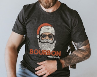 Weihnachten Bourbon Shirt Herren trinken Shirt hässliche Weihnachten TShirt lustiges Santa Shirt Whisky T-Shirt Jolly Santa Urlaub Shirt Bourbon Liebhaber Geschenk