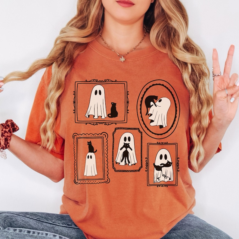 Halloween katt spöke skjorta komfortfärger söt spöke skjorta kattmamma Halloween skjorta svart katt t-shirt Halloween spöke läskig skjorta Halloween gåva Yam
