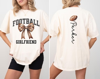 Custom Football Girlfriend Shirt Personalized Football Shirt Girlfriend Football Shirt for Girlfriend Football Gift Football Bow Shirt