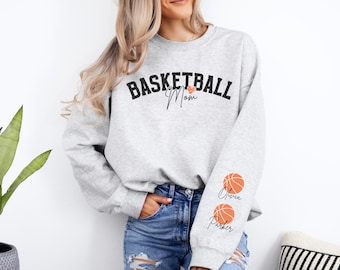 Mom Basketball Sweatshirt Custom Basketball Mama Sweatshirt Name on Sleeve Basketball Mom Sweatshirt Personalized Basketball Gift for Mom