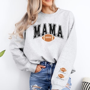 Football Mom Sweatshirt Personalized Football Sweatshirt Mom Football Sweater Names on Sleeve Football Mama Sweatshirt Football Gift for Mom