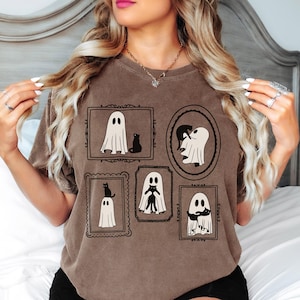 Halloween katt spöke skjorta komfortfärger söt spöke skjorta kattmamma Halloween skjorta svart katt t-shirt Halloween spöke läskig skjorta Halloween gåva Espresso