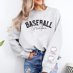 Baseball Grandma Sweatshirt Grandma Baseball Sweatshirt Baseball Grandma Sweater Name on Sleeve Baseball Gifts for Grandma Ballpark Grandma