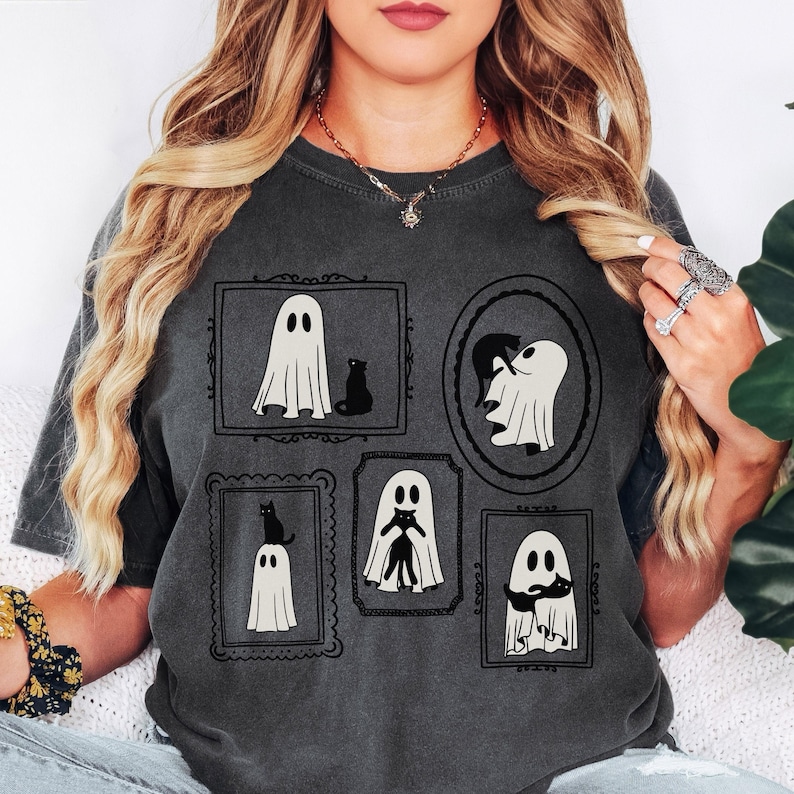 Halloween katt spöke skjorta komfortfärger söt spöke skjorta kattmamma Halloween skjorta svart katt t-shirt Halloween spöke läskig skjorta Halloween gåva Pepper