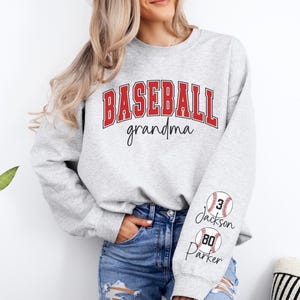 Baseball Grandma Sweatshirt Grandma Baseball Sweatshirt Baseball Grandma Sweater Name on Sleeve Baseball Gifts for Grandma Ballpark Grandma