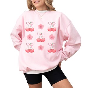 Coquette Cherry Sweatshirt Cherry Sweater Coquette Bow Sweatshirt Cherry Coquette Sweater Cherries Sweatshirt Cherry Blossom Gift for Spring