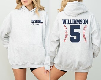 Baseball Mom Hoodie Baseball Mom Sweatshirt Baseball Mama Hoodie Name on Sleeve Custom Baseball Mom Gifts Baseball Mom Sweater Personalized