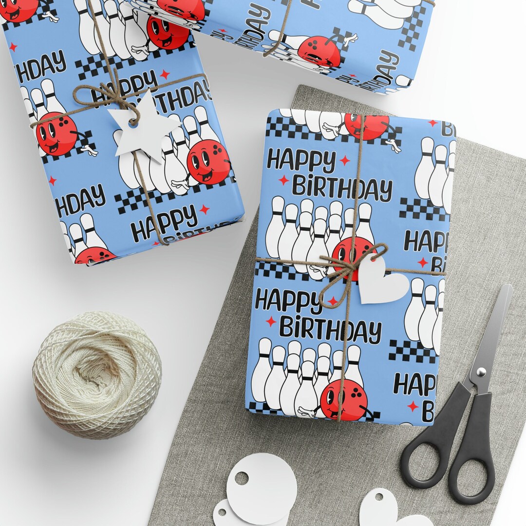 Bowling Birthday Wrapping Paper, Bowling Party Wrapping Paper, Retro