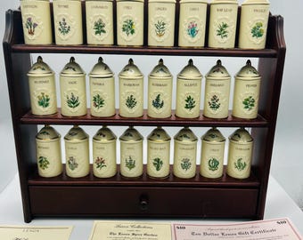 Vintage Lenox Spice Garden: Complete Porcelain Jar Set & Wooden