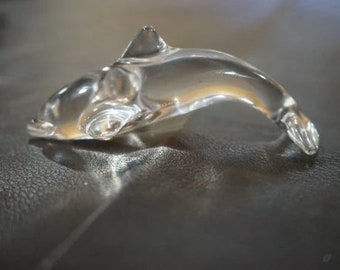 Daum Crystal Dolphin Etched Made in France