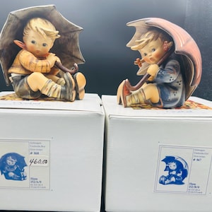 Goebel Matching Pair Figurine Umbrella Boy 152/0 A & Girl 152/0 B MINT