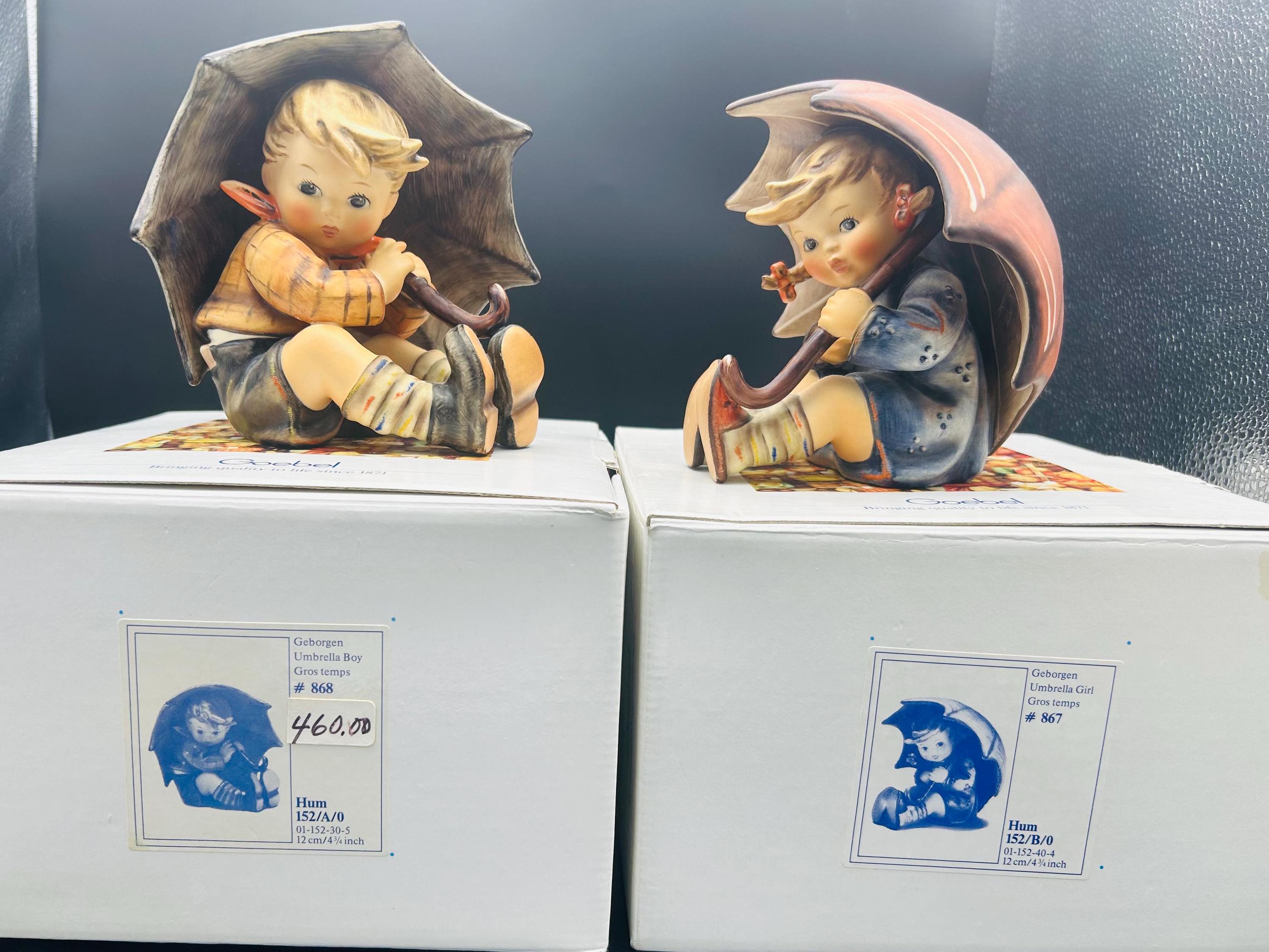 Goebel Matching Pair Figurine Umbrella Boy 152/0 A & Girl