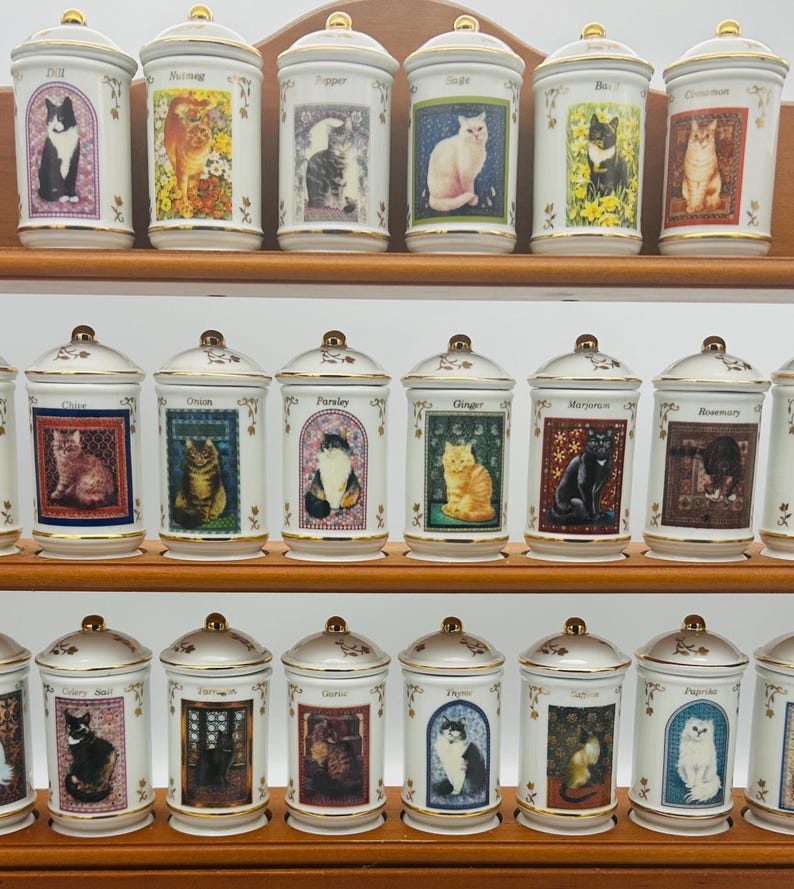 Lenox Cats of Distinction Jars With Rack • Porcelain Cat Houses Vintage ...