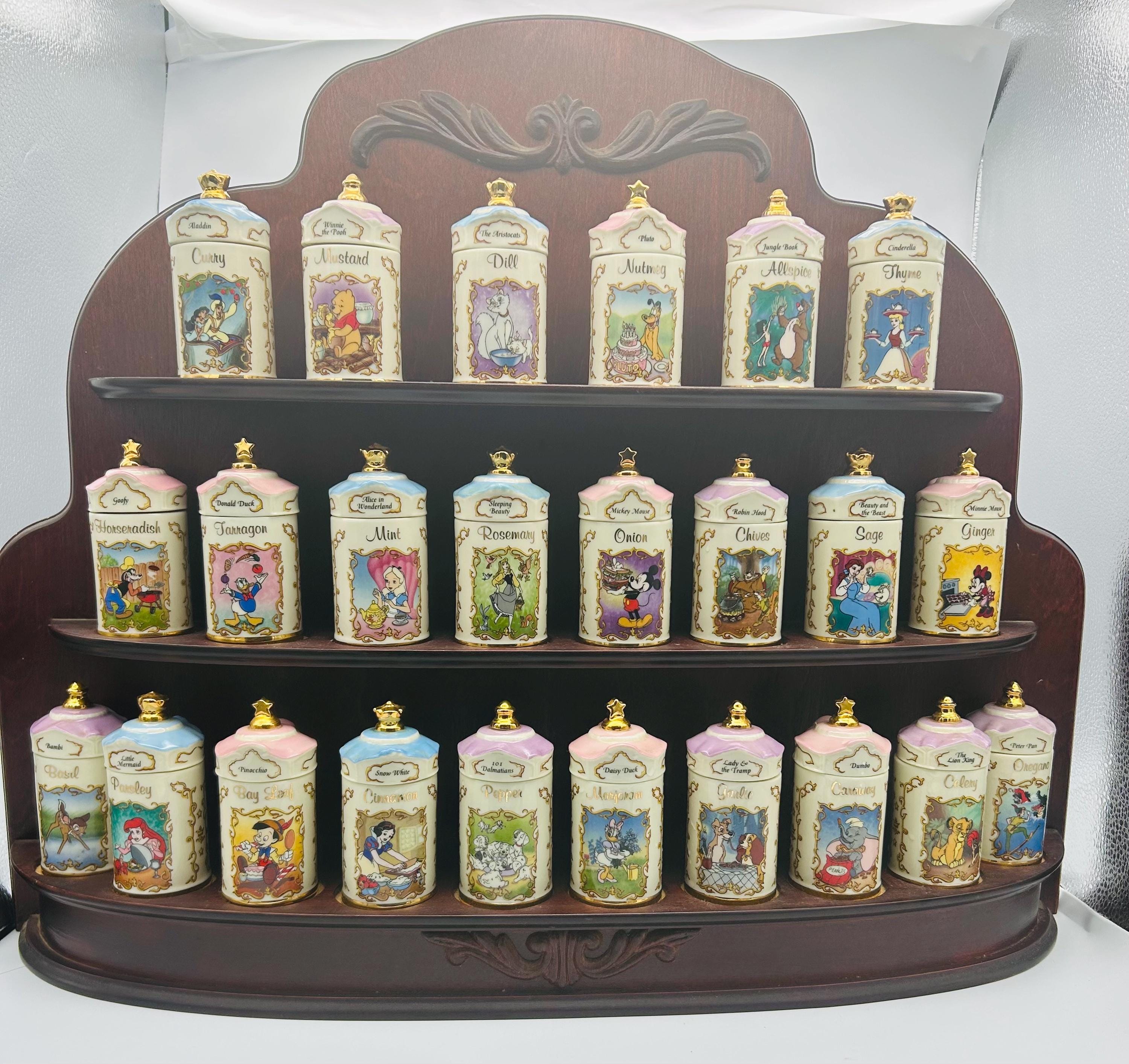 Vintage Lenox Disney Spice Jar Set | 24K Gold, Wooden Rack - Etsy