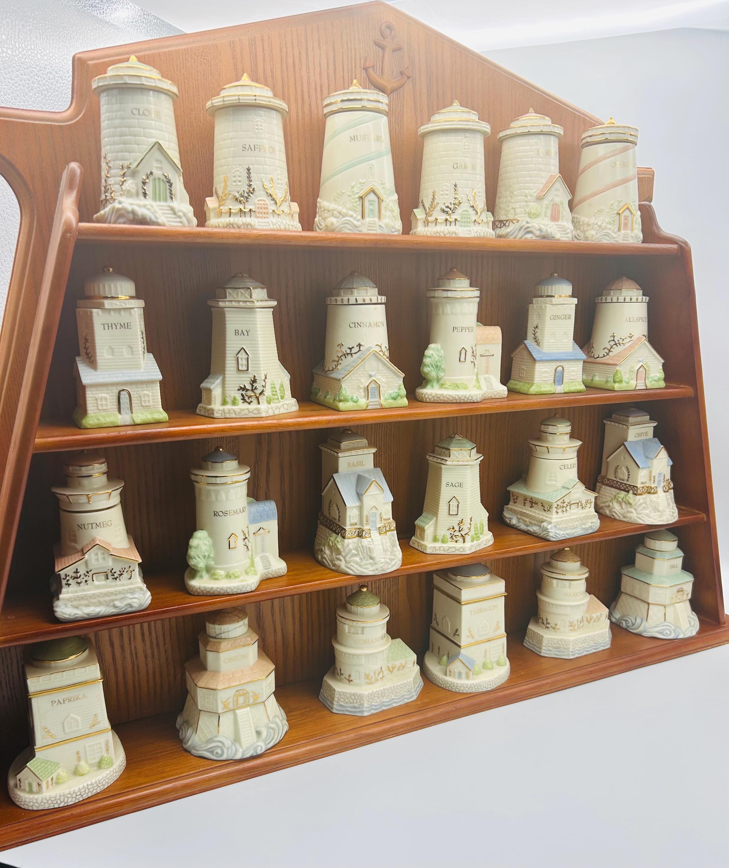 Lenox Seaside Lighthouse Spice Jar Set: 24 Porcelain Jars With