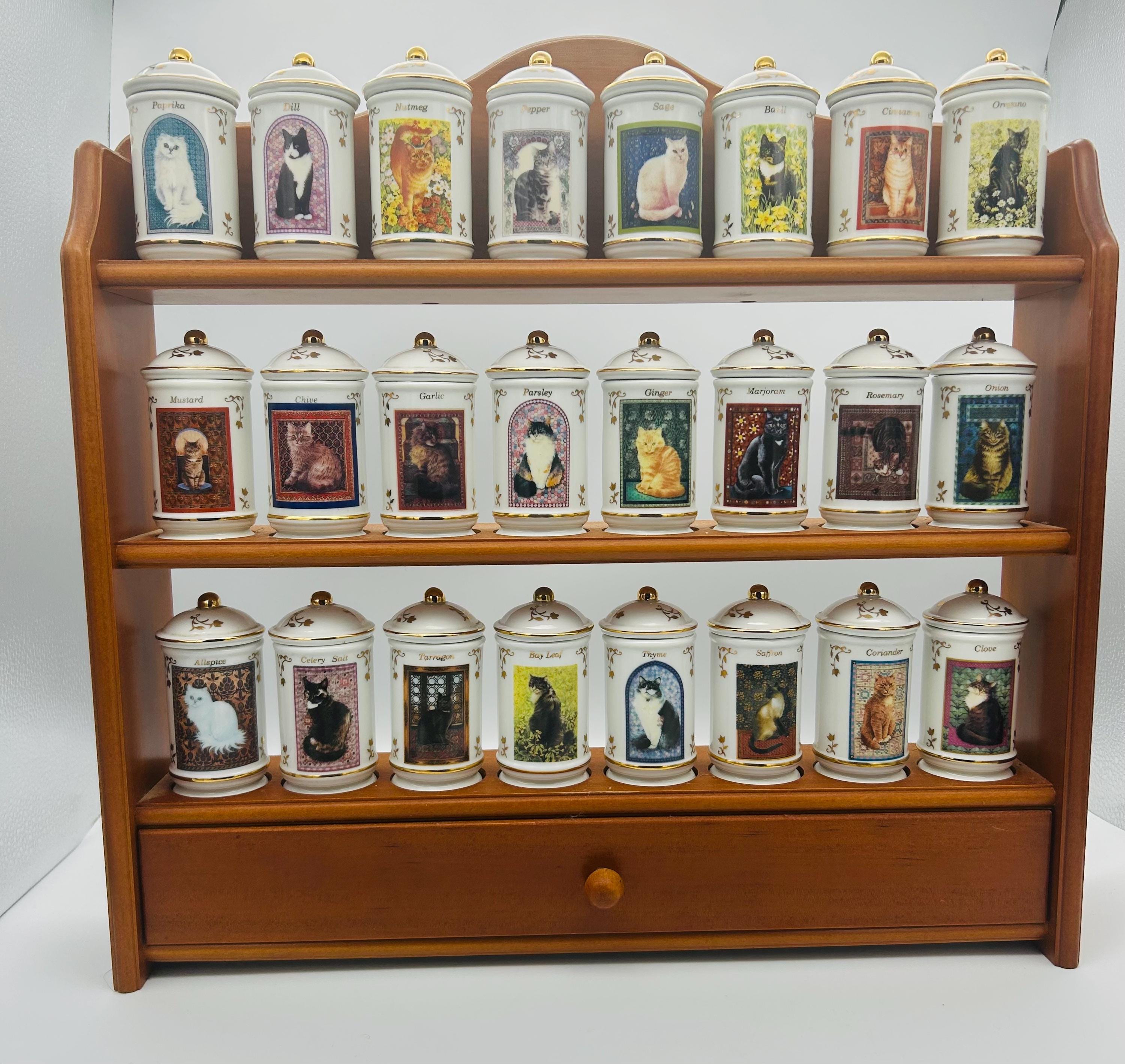 Lenox Cats of Distinction Jars With Rack • Porcelain Cat Houses
