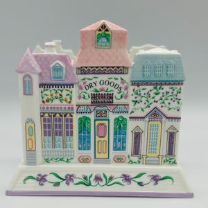Rare Lenox Spice Village Napkin Holder – Vintage Porcelain Dry Goods Shop – Cottagecore Kitchen