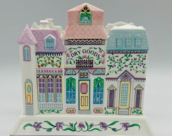 Rare Lenox Spice Village Napkin Holder – Vintage Porcelain Dry Goods Shop – Cottagecore Kitchen
