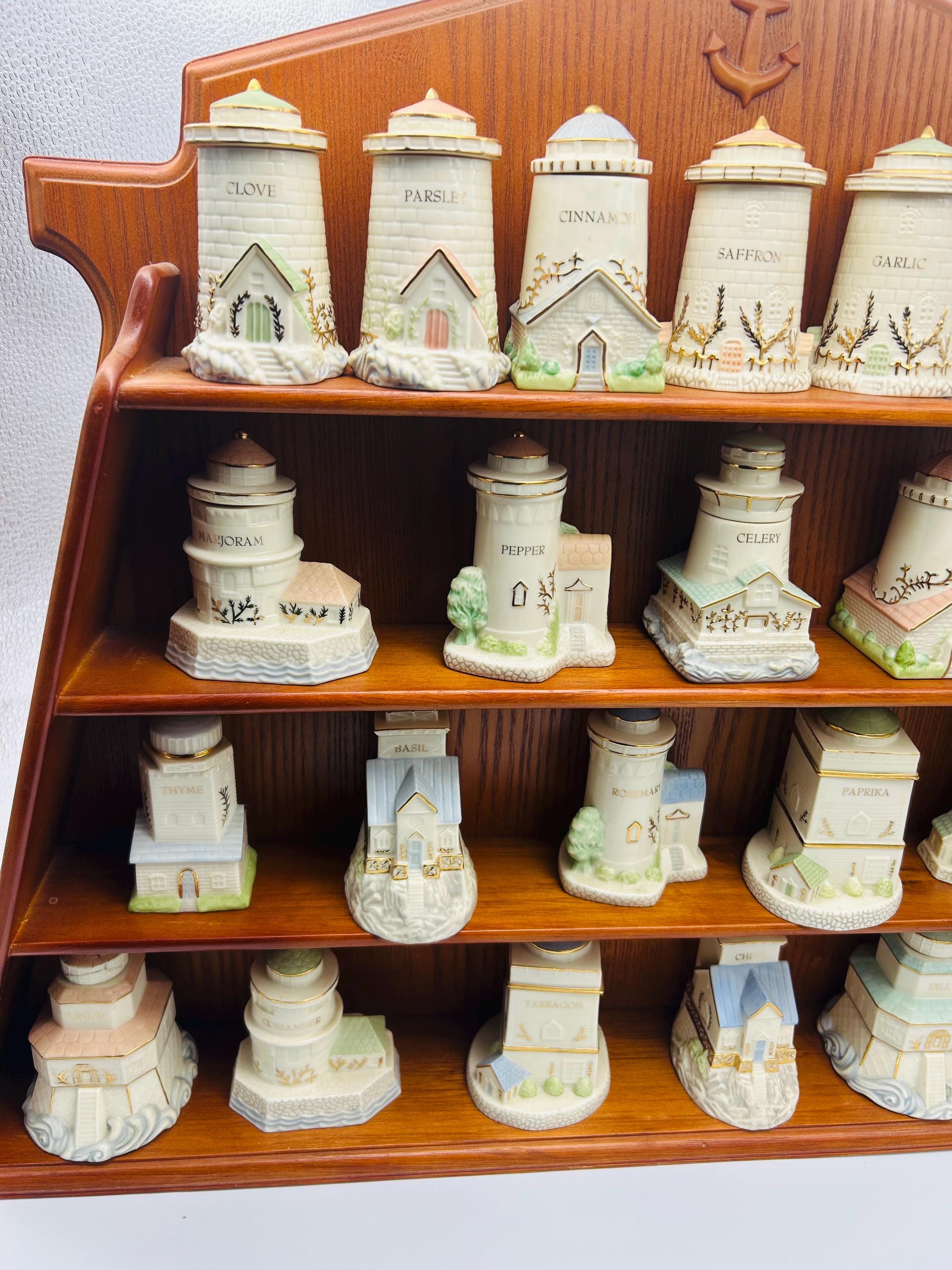 Lenox Seaside Lighthouse Spice Jar Set: 24 Porcelain Jars With