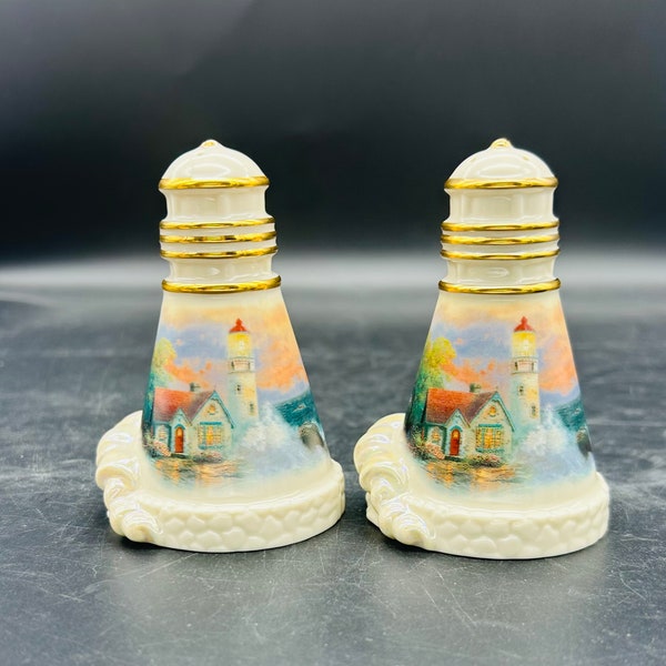 Lenox Thomas Kinkade Lighthouse Salt and Pepper Shakers - Vintage 2002 - Porcelain - Excellent Condition - Beacon of Hope - Collectible!