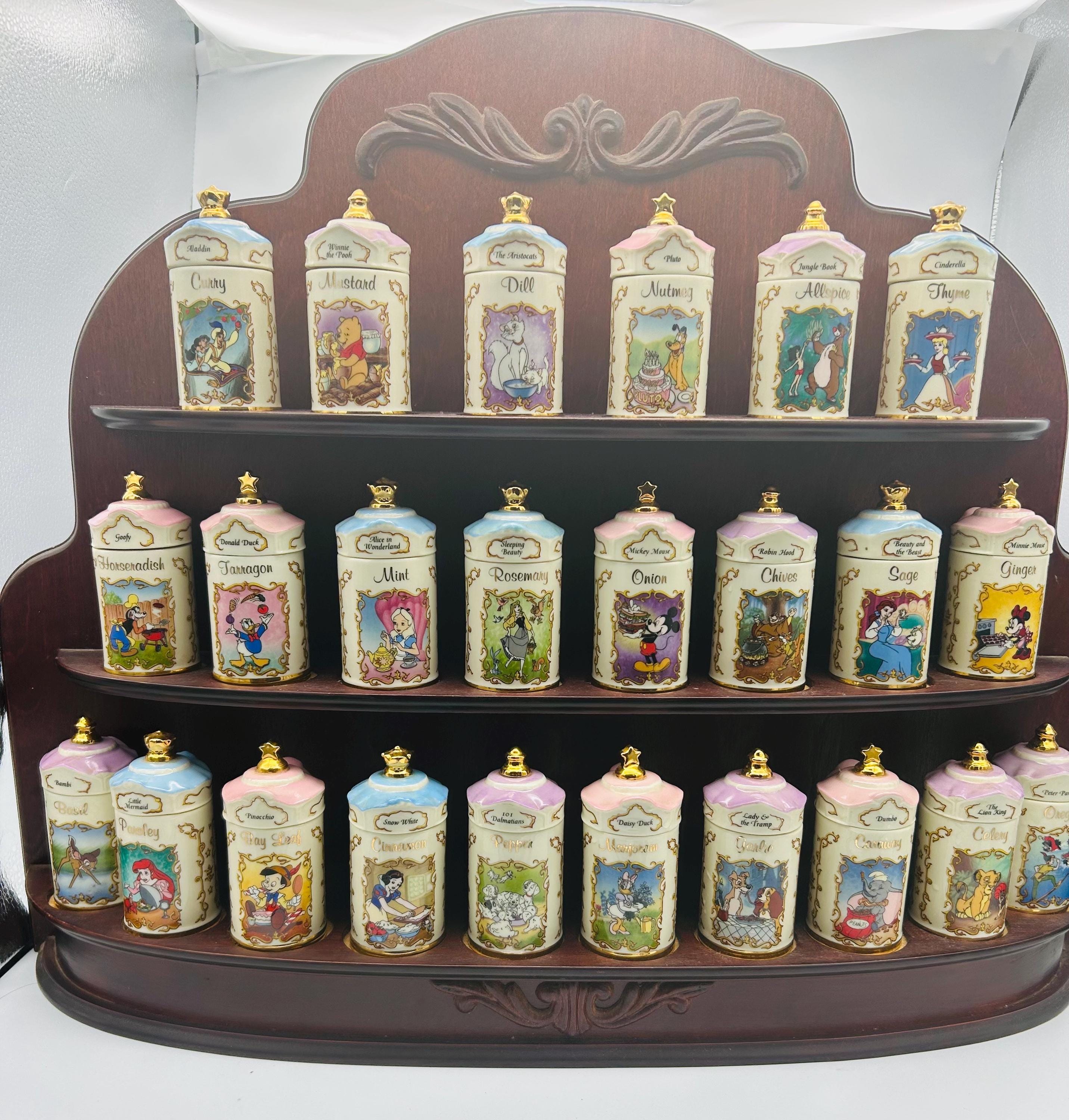 Vintage Lenox Disney Spice Jar Set | 24K Gold, Wooden Rack - Etsy