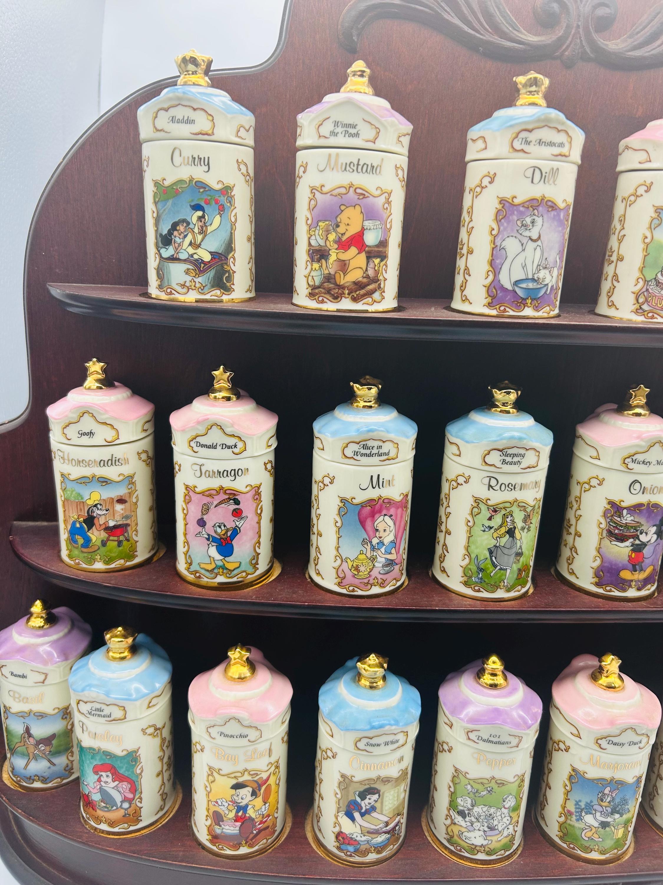 Vintage Lenox Disney Spice Jar Set | 24K Gold, Wooden Rack - Etsy
