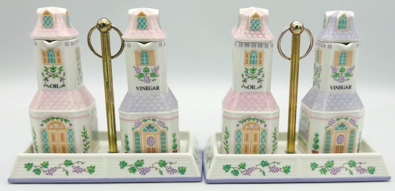 Vintage Lenox Spice Village Oil & Vinegar Set With Caddy: 1993