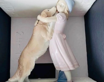 Lladro Spain #6903 "A Warm Welcome" Girl with Dog Figurine – Retired Vintage Porcelain Collectible