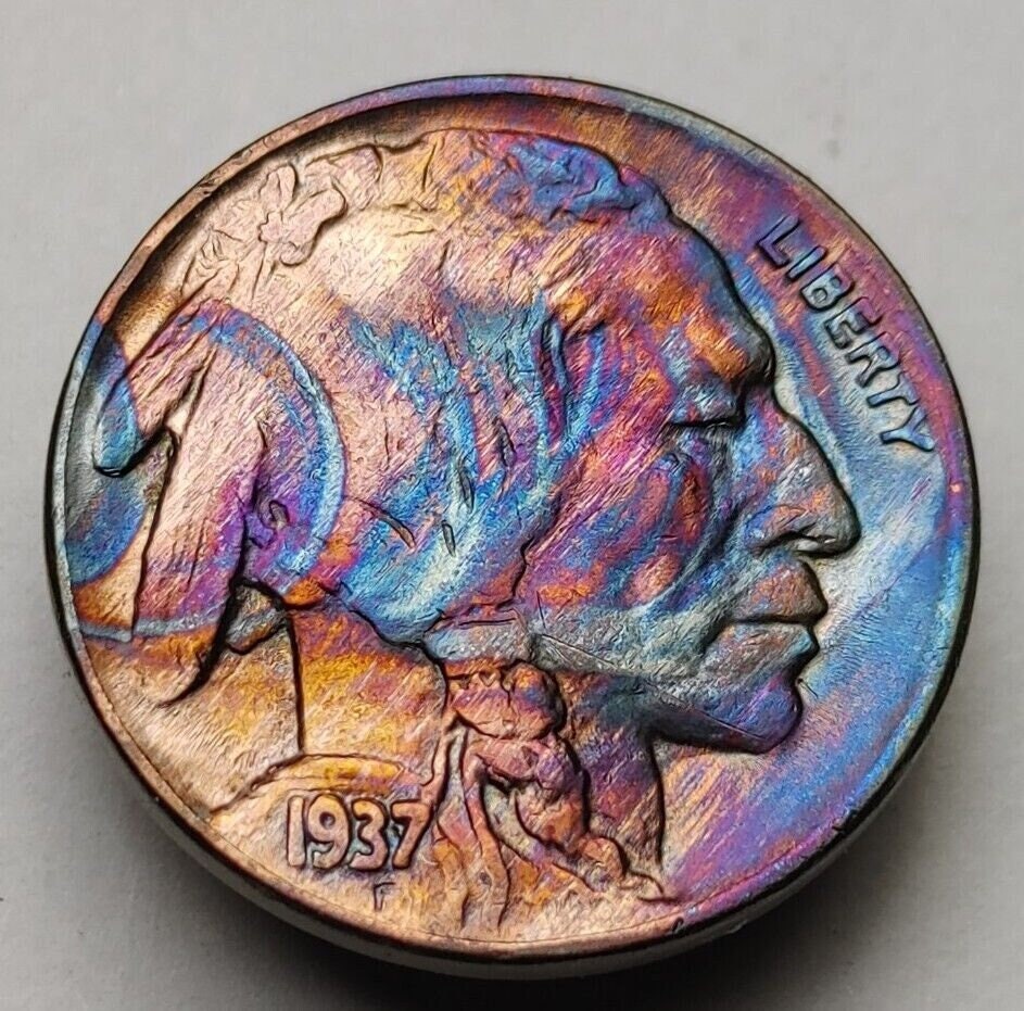1937 Buffalo Nickel Monster Toned 5 Cent US coin with full horn