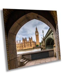 London, Big Ben and Houses of Parliament; wall décor, metallic, acrylic, or canvas print; River Thames View, Westminster Bridge Arch;