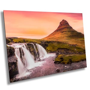 Kirkufell At Sunrise, Icelandic Mountain;  wall décor, metallic, acrylic, or canvas print