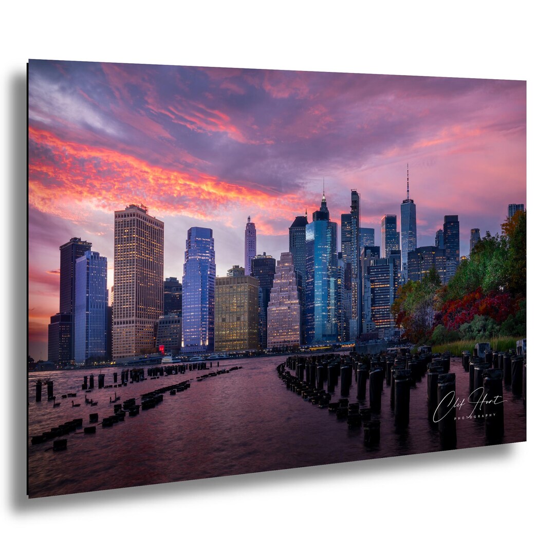 NYC Skyline Sunset Photograph Brooklyn Bridge View, Wall Art Print New ...