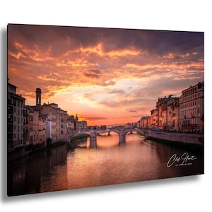 Florence Italy Sunset,Arno River,Landscape Print,Bridge Photograph,Ponte Santa Trinita,Wall Art