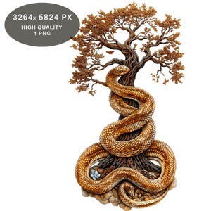 Klok orm och träd Clipart, Sublimeringsorm, Utskrivbar akvarell clipart, Högkvalitativ PNG, Digital nedladdning, Papperspyssel, Skräppostdagbok