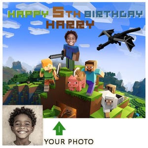 Caricatura de retrato personalizada de Minecraft, pintura a partir de una foto, regalo de feliz cumpleaños, póster de Minecraft, descarga digital, regalo para niños