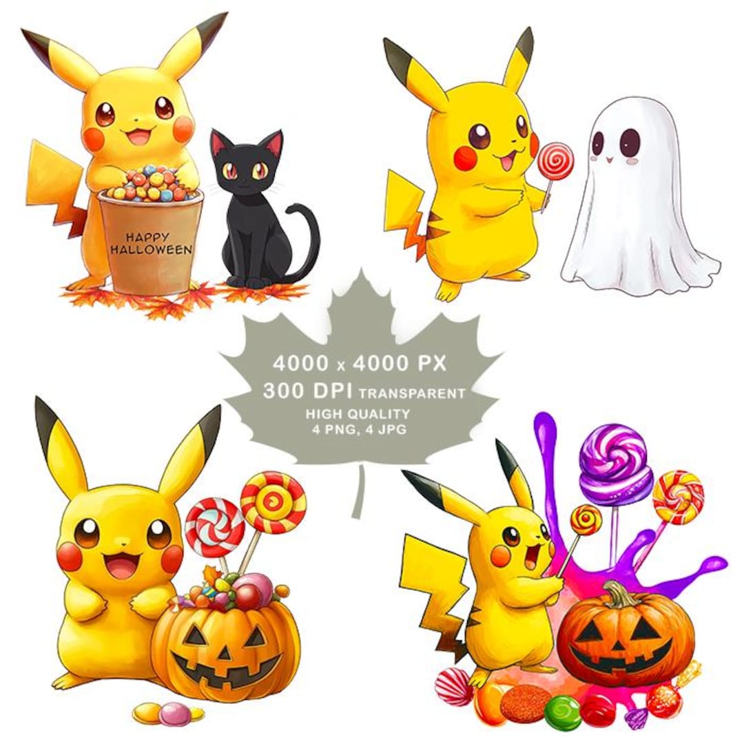 Pikachu Clipart Set Png, Pokemon Anime, Halloween Digital, Halloween ...
