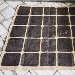 Handmade Checkered Jute Kilim Area Rug - Home Decor Christmas Gift - Checkerboard Rug - Personalized Rug, Wool Jute Decor Rug, Square Rug.