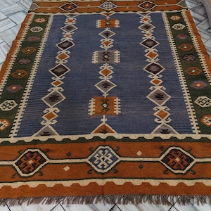 Large Size Jute Kilim Rug, Handmade Rug, Bohemian Rug, Wool Jute Area Rug, Home Decor Rug, Living Room Rug, Multi Color Rug.