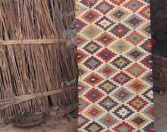 Handmade Kilim Runner Rugs, Handwoven Floor Area Navajo Carpet, Multi Color Runner, Wool Jute Living Room Earthy Persian Stairs Runner