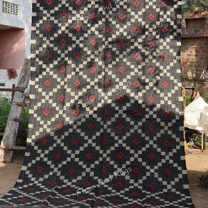 Handmade Large Kilim Rug, Handwoven, Wool and Jute Rug Handmade, Kilim Dhurrie Rug, Motifs, Oriental, Traditional Indian, Geometric, Turkish