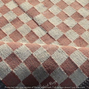 Checkered wool Kilim Area Rug , Jute Area Rug, Checkered Runner Large Size, Kitchen Rug, Bedroom Rug, Brown Checkered Rug, Kilim Check Rug