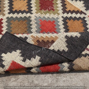 Handwoven Wool Jute Rug | Geometric Pattern Carpet | Modern Boho Area Rug | Eco Friendly Rugs image 2
