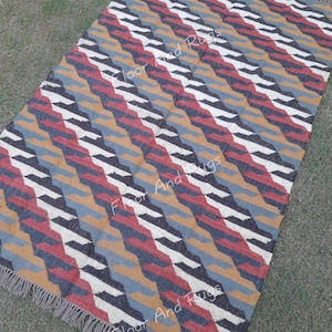 Handmade Navajo Kilim Rug, Aztec Rug, Accent Rug, Outdoor Rug/Indoor Rug, Living/Dinning Room 4X6 Ft. Wool Jute Kilim Rug,Indian Dhurrie Rug