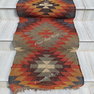 Wool Jute kilim Multi Color Runner Rug,Bedside Runner,Custom Stair Bohemian,Hallway kitchen Living Floor,Vintage Room Gifts,Oriental Runner.